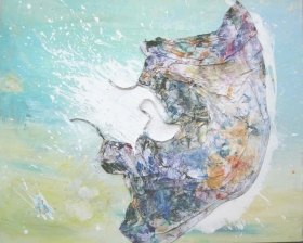 o.T. (Flatterndes Hemd), Textil, Acryl auf Lw., 80x100,2009