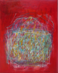 o.T. (Einkaufstasche auf Rot), 100x80, 2015