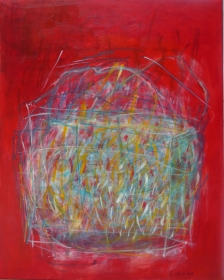 o.T. (Einkaufstasche auf Rot), 100x80, 2015