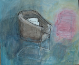 Brauner Stuhl mit gelbem Kissen (90x110, 2021-22)